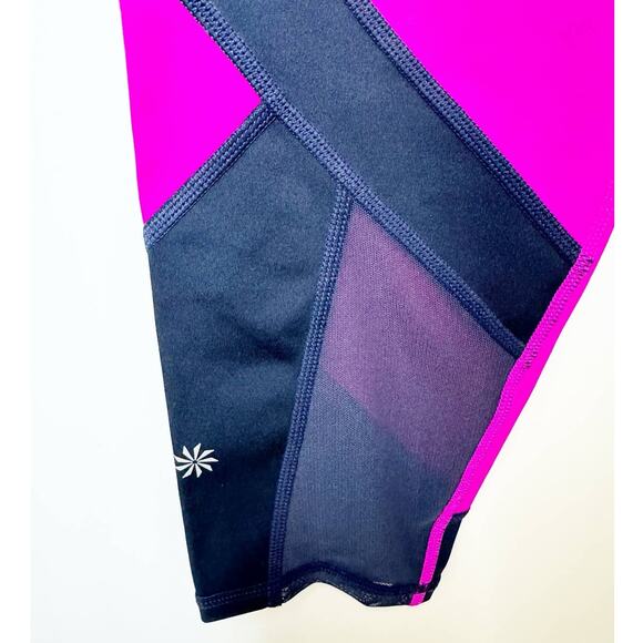 Athleta Womens Colorblock Sonar Mesh 7/8 Leggings Navy Blue Pink Medium - Picture 2 of 8